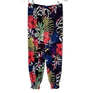 Vintage Womens Cotton Colour Print Elastic Ankle Harem Trousers Pant
